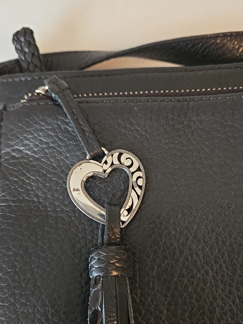 Brighton Black Leather Crossbody with Heart Charm - Picture 3 of 10